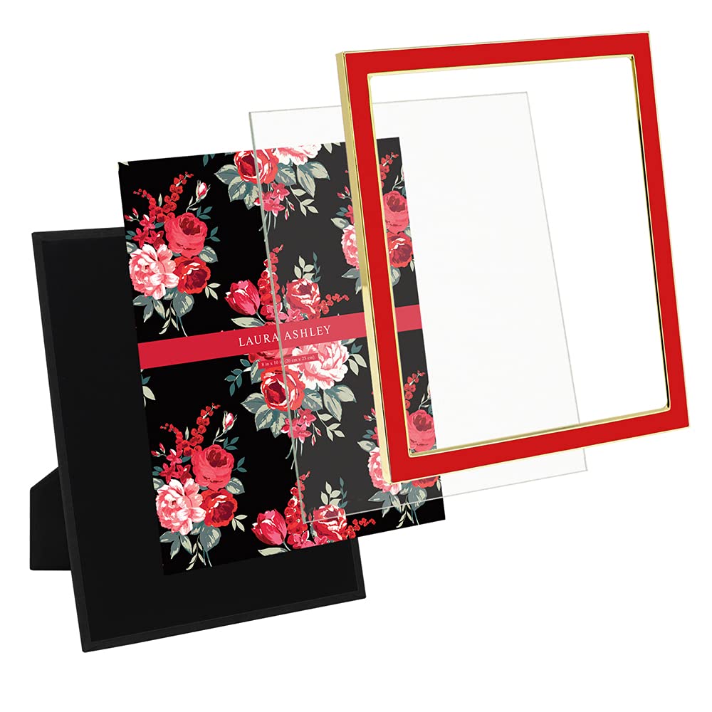 Laura Ashley 8x10 Red Enamel Picture Frame, Gold Metal Edge with Easel, for Countertop, Counterspace, Tabletop Display, Bookshel